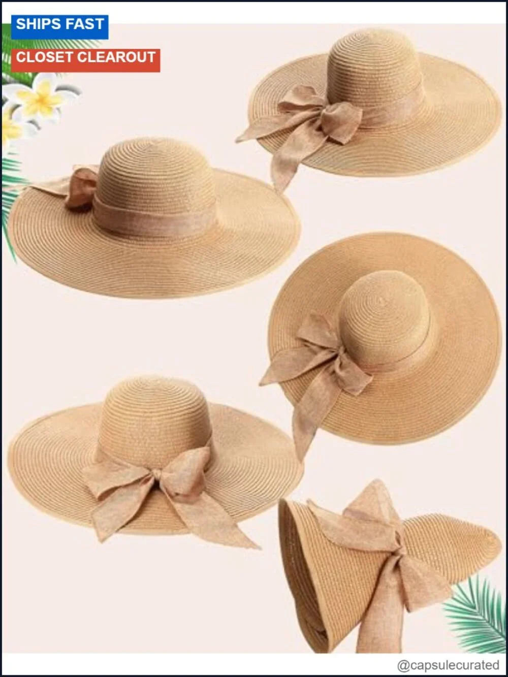 Straw Summer Accessory Set: Beach Bag, Floppy Hat, Rattan Earrings